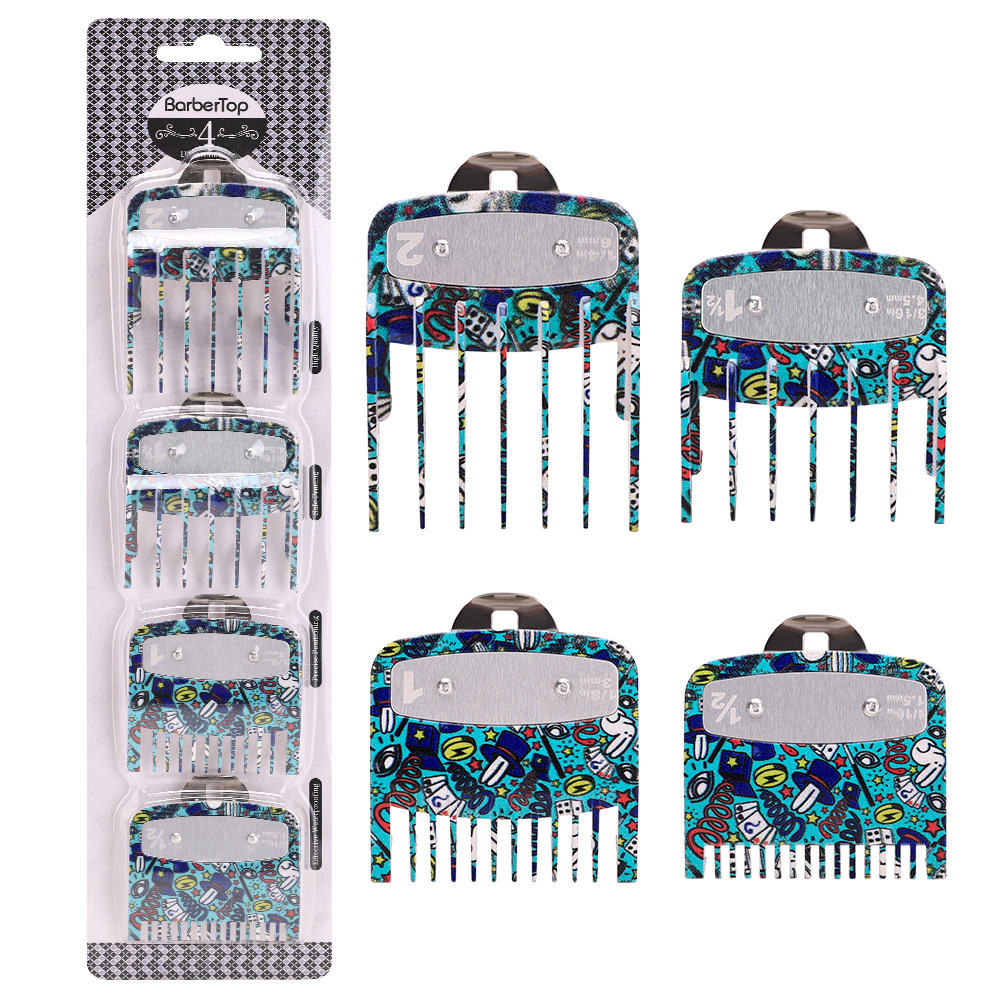 [PMC2] Set 4 Peines Guias Premium Clip Metal Maquina Cortar Pelo Azul