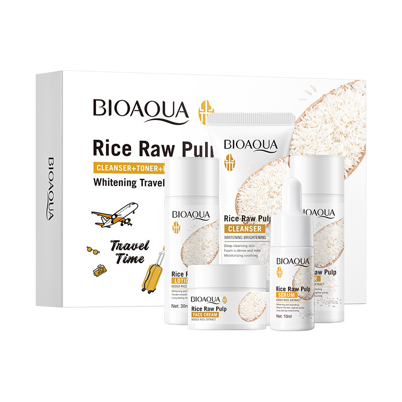 [BQA003] Kit Viajero Rutina Facial Arroz Bioaqua Aclarante 5 Pzas