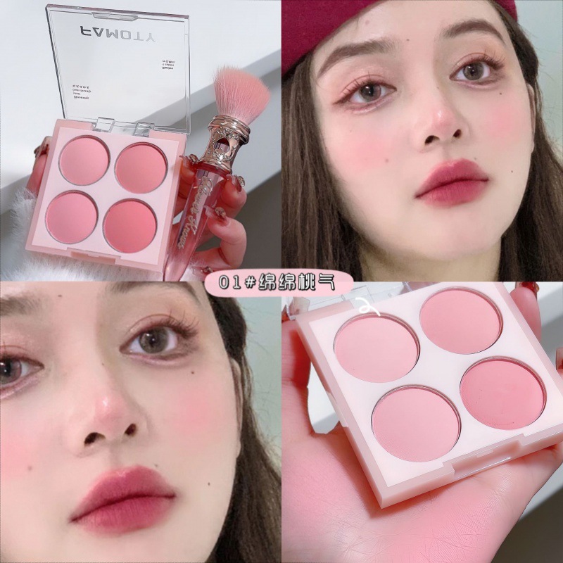 [FTY1] Paleta De Rubor Blush Famoty 4 Tonos Maquillaje Polvo Mate Rosado