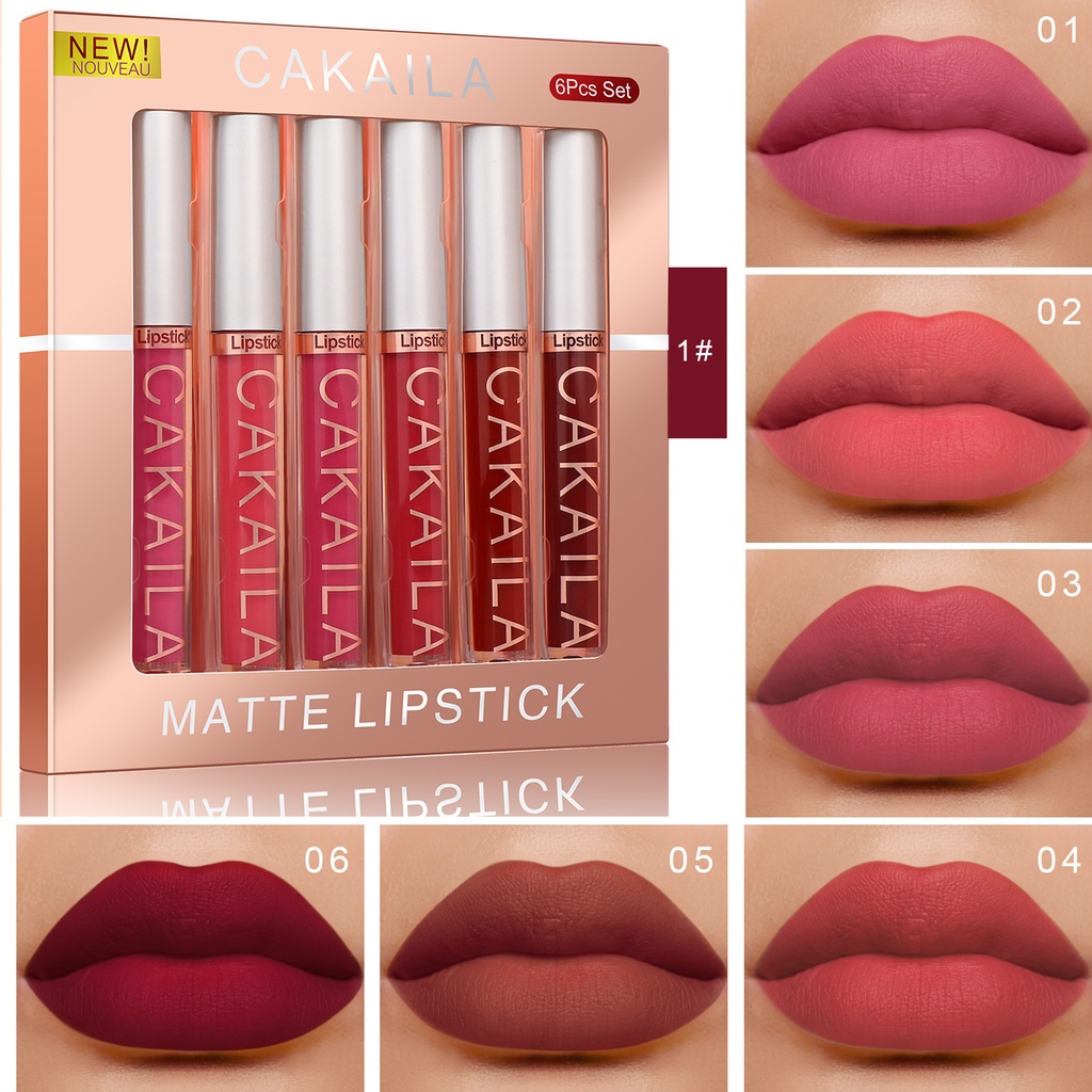 [CKA1] Set 6 Labiales Liquidos Matte Cakaila Larga Duracion Caja 1-6