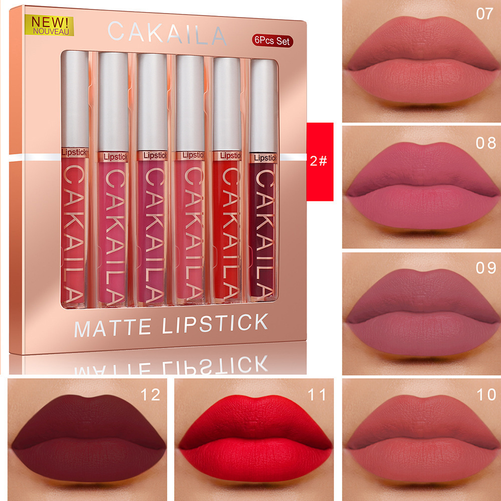 [CKA2] Set 6 Labiales Liquidos Matte Cakaila Larga Duracion Caja 7-12