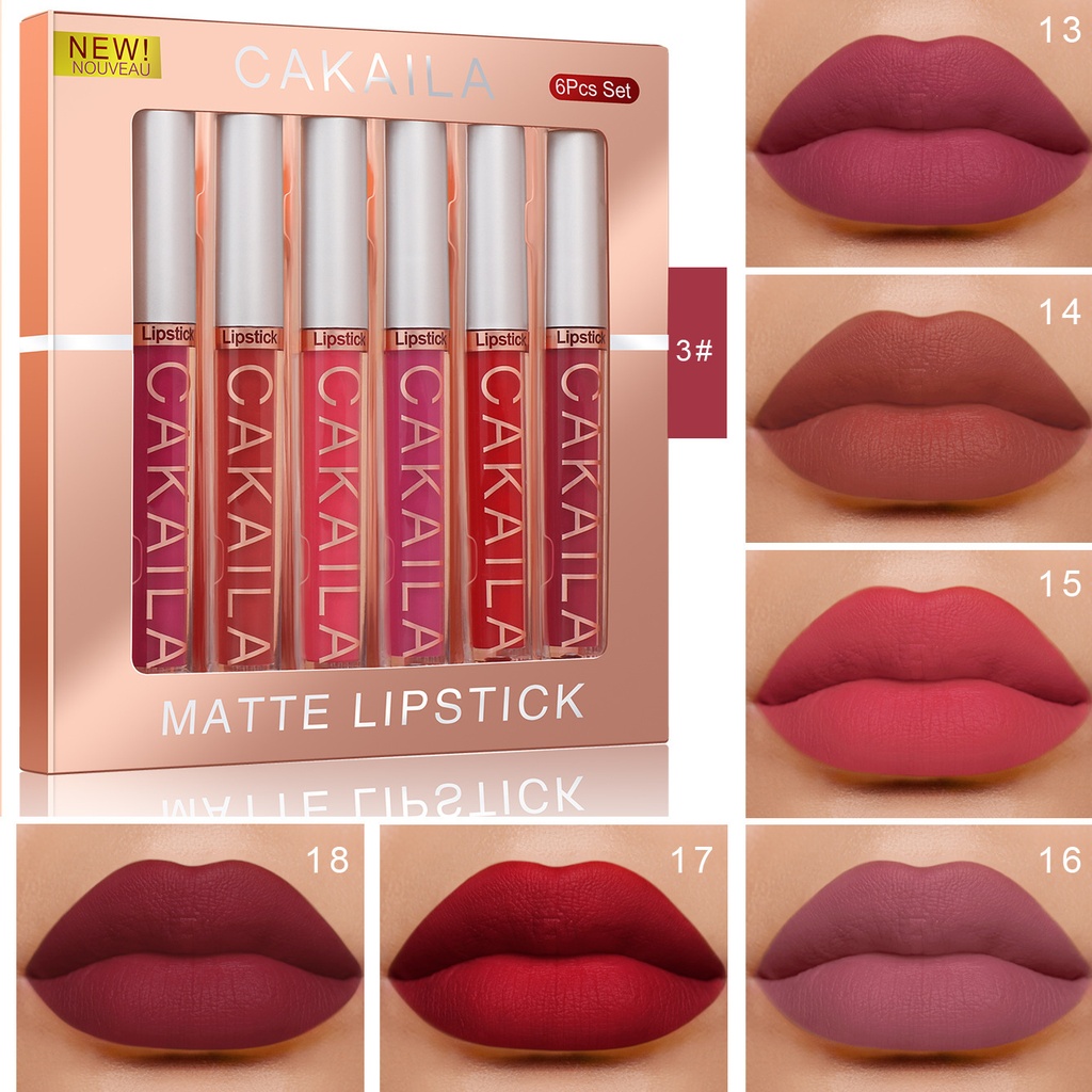 [CKA3] Set 6 Labiales Liquidos Matte Cakaila Larga Duracion Caja 13-18