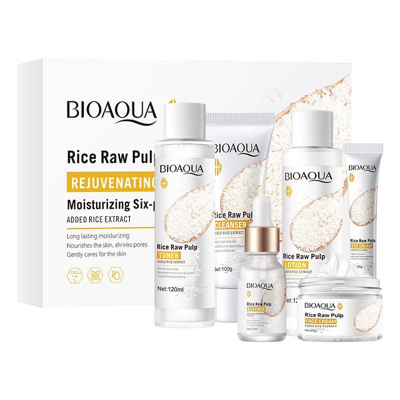Kit Skincare Bioaqua Rice Raw Pulp 6 Piezas Hidratante