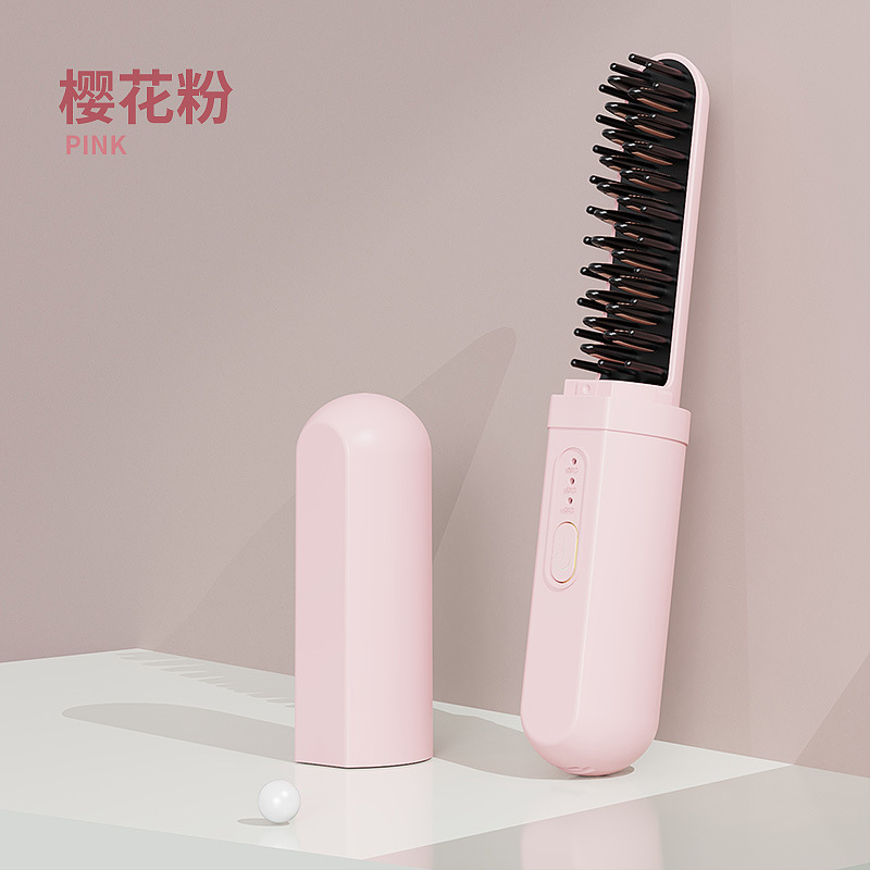 [NMK3] Mini Cepillo Alisador Portatil Recargable Viajero Tapa Rosa