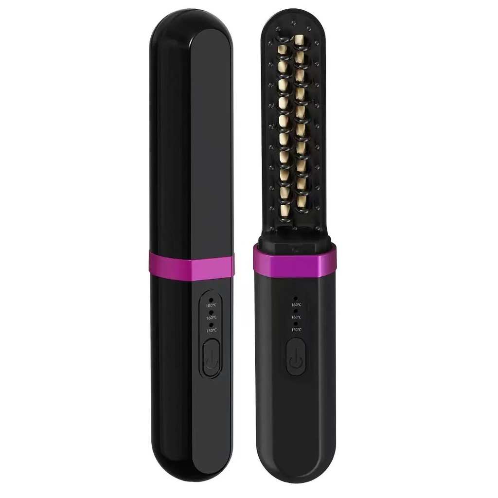 [NMK29] Mini Cepillo Alisador Portatil Recargable Viajero Tapa Negro Fucsia