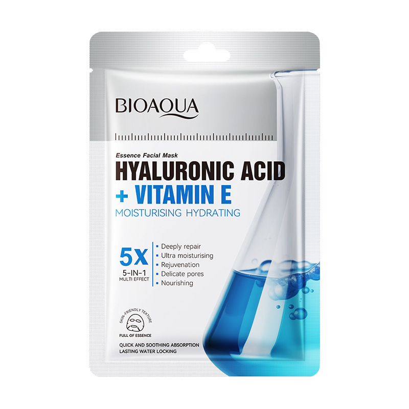 Mascarilla Facial de Tela BIOAQUA con Ácido Hialurónico y Vitamina E — Hidratación y Antioxidante