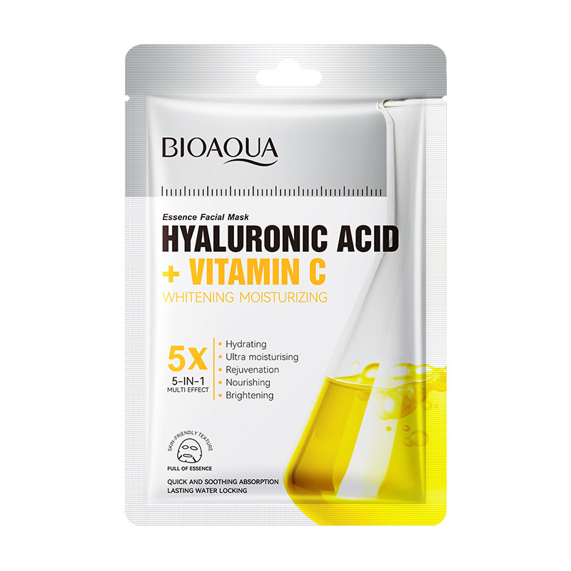 Mascarilla Facial de Tela BIOAQUA con Ácido Hialurónico y Vitamina C — Antioxidante y Luminosidad